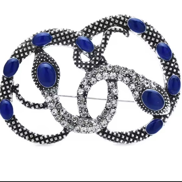 Serpenti Blue Elegant Silver Brooch - Picture 4 of 5